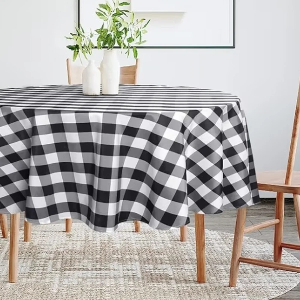 Black and White Checkered Tablecloth Size 40 Inch Round